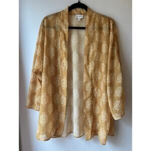 Wonderly Sheer Boho Kimono Cardigan Mustard Print S/M
